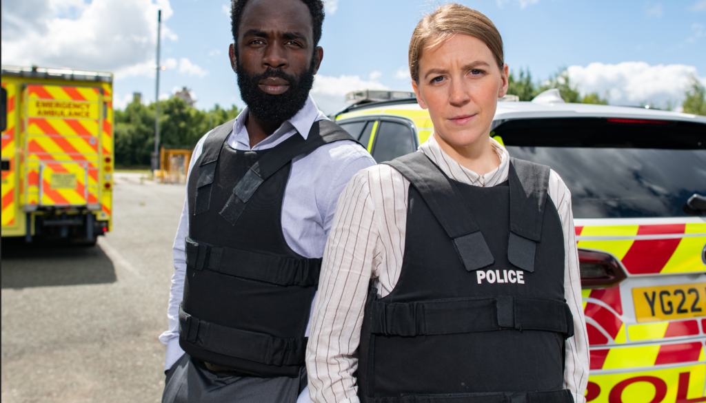Gemma Whelan as DS Sarah Collins and Jimmy Ackingbola as DC Steve Bradshaw from The Tower Season 2